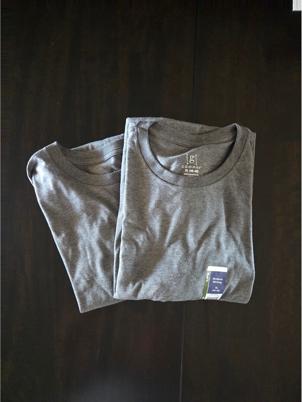 George Men's XL Gray Crew Neck T-Shirts, Pack of 2